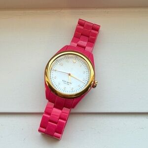 kate spade Hot Pink Ceramic-Link Watch with Gold Bezel